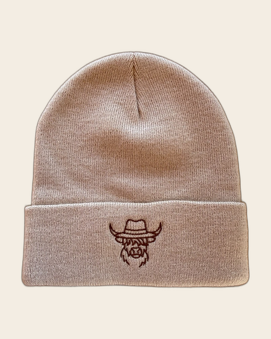 Adult Beanie WK beige front with embroidered logo